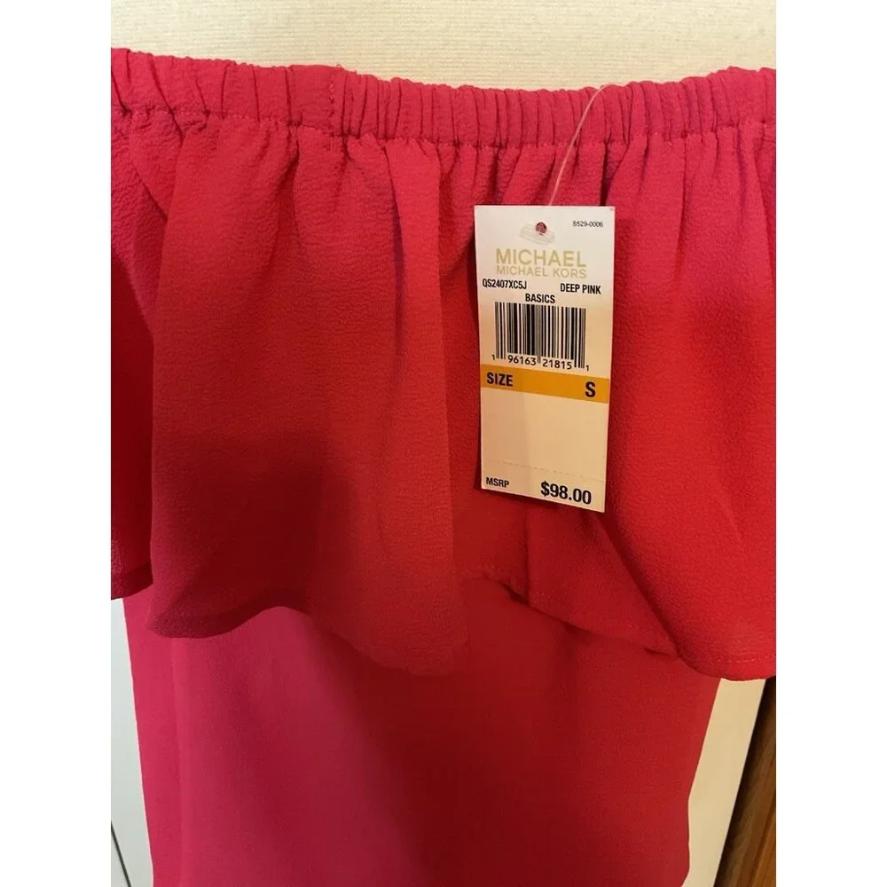 Michael Kors Deep Hot Pink Off Shoulder Ruffle Top Blouse Small New $98 Romantic